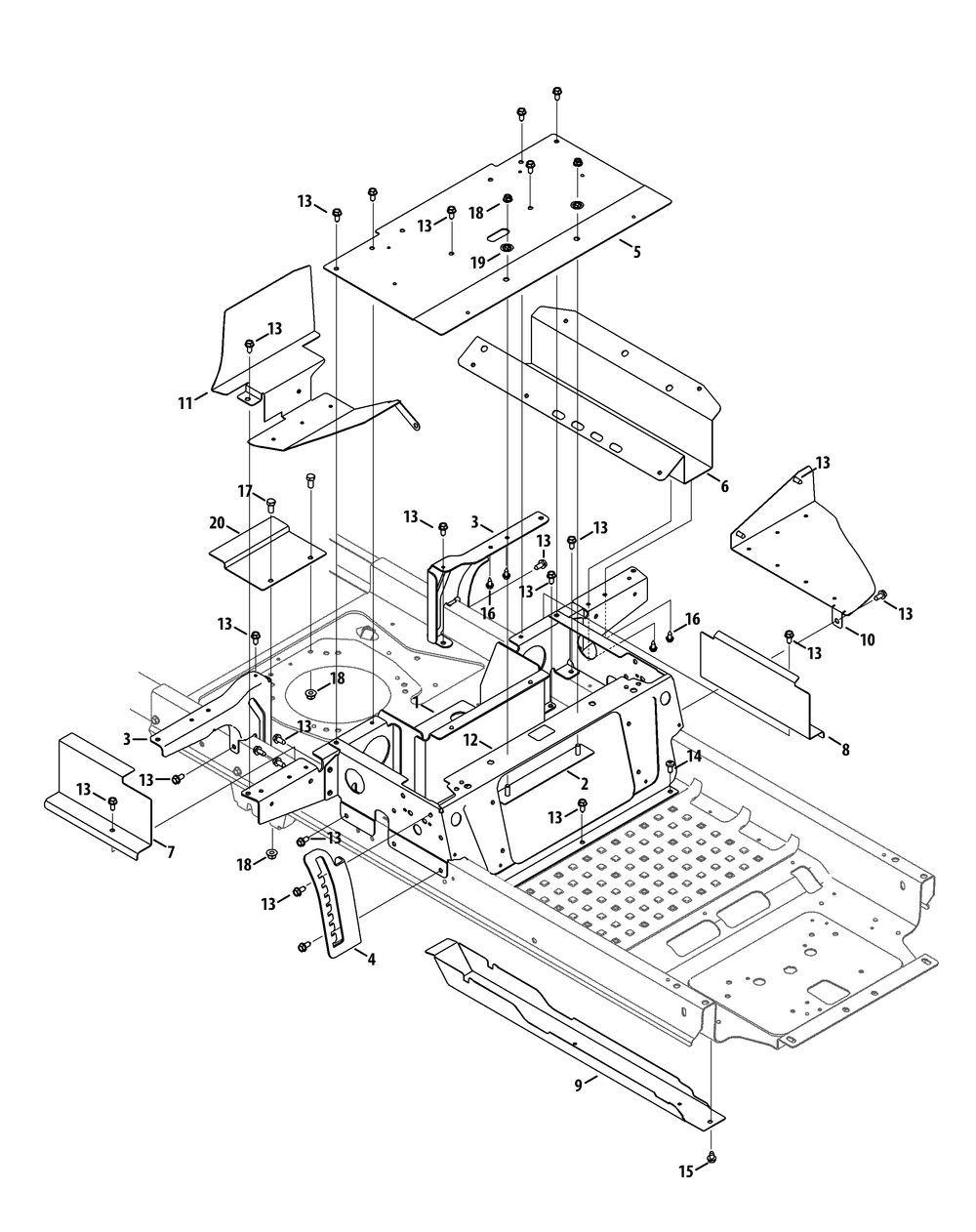 Operators Platform-Lower Diagram and Parts List for RZT-S42ZERO (17AVCEDS710)(2015) Cub Cadet Lawn Tractor